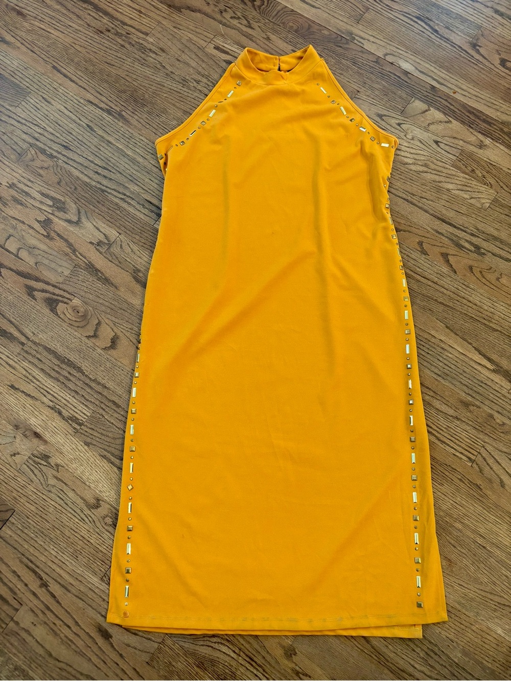 Ashley Stewart Mustard Yellow Sleeveless Studded Midi Dress